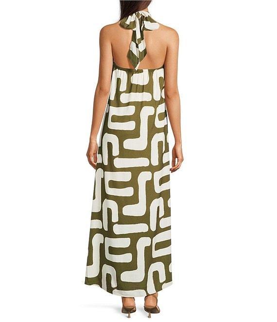 CROSBY by Mollie Burch Cleo Printed Crisscross Halter Neck Self Tie Sleeveless Maxi Dress Product Image