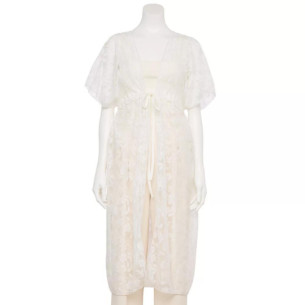 Women's Couture Gems Sheer Floral Lace Kimono, White Product Image