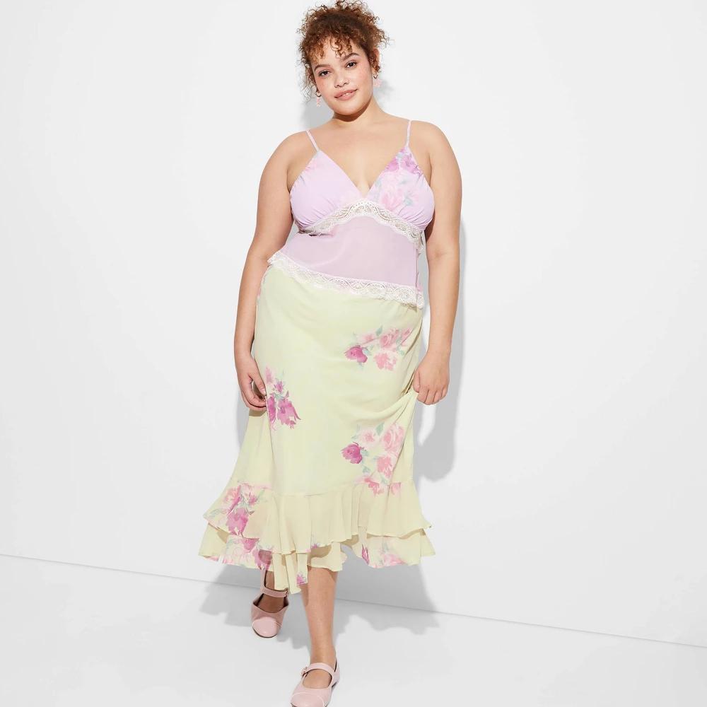Womens Ruffle Midi A-Line Skirt - Wild Fable Light Floral Product Image