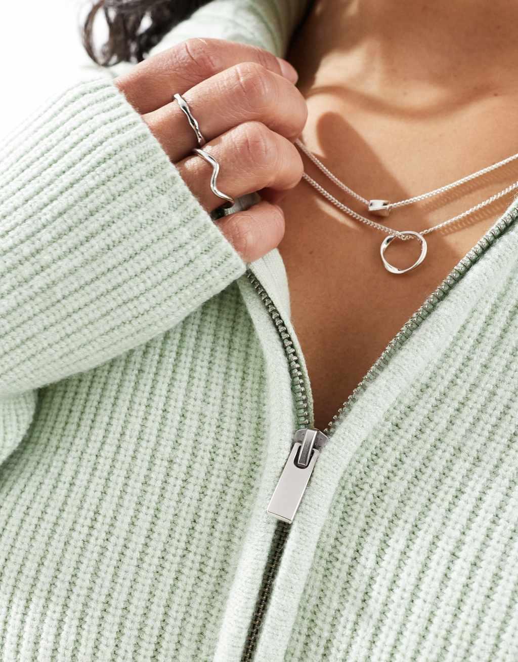 ASOS DESIGN knit zip up collar cardigan in green Product Image