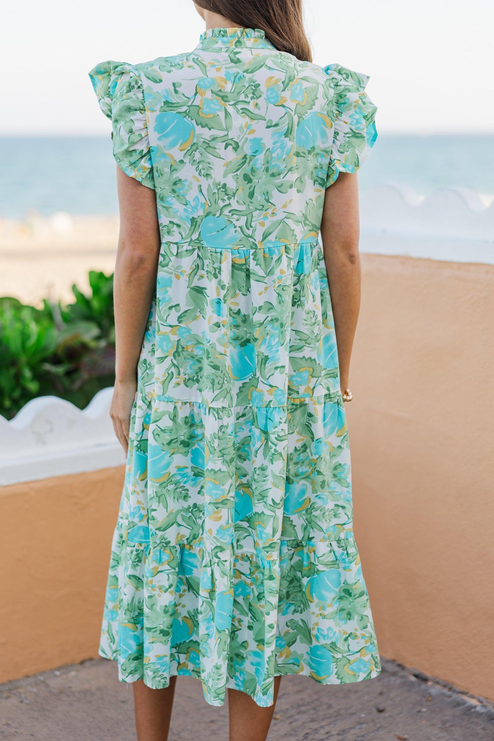 Real Love Green Abstract Floral Midi Dress Female Product Image