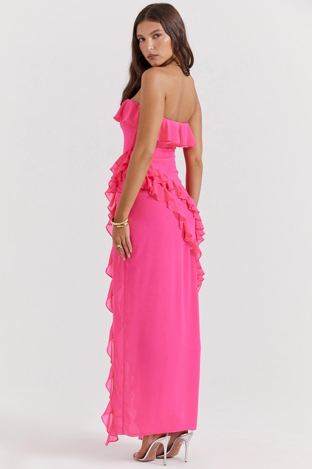 Sarina  fuchsia ruffle maxi dress Product Image