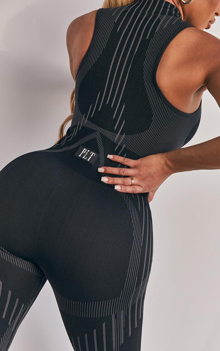 Shape Black Branded Contour Detail Zip Sports Jumpsuit Product Image