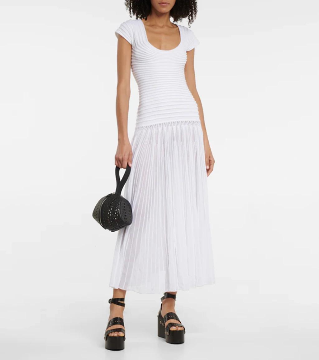 ALAÏA Off-white Sculpted Godet Dress In 000 White Product Image