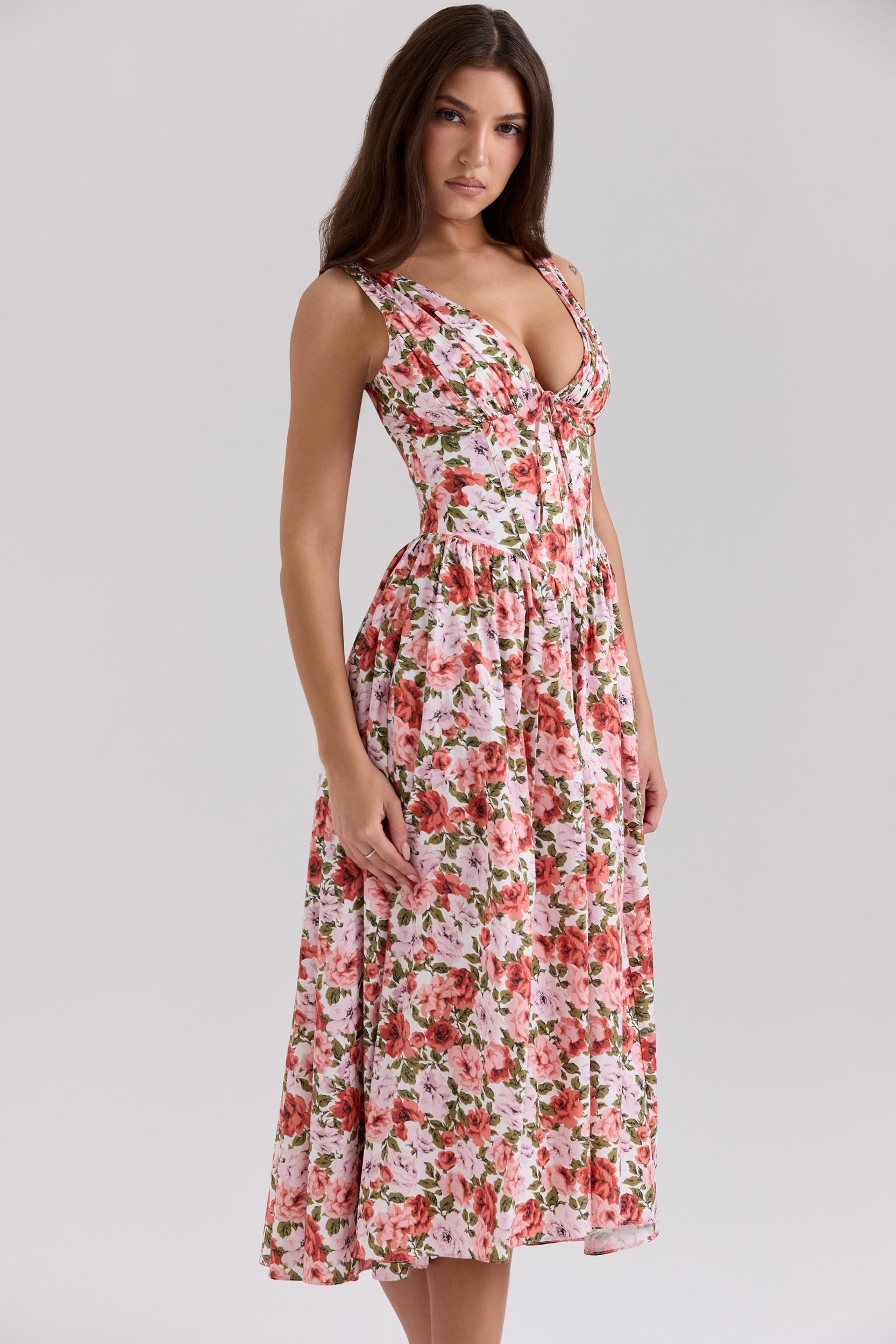 Emmelina  floral rose print stretch cotton corset sundress Product Image