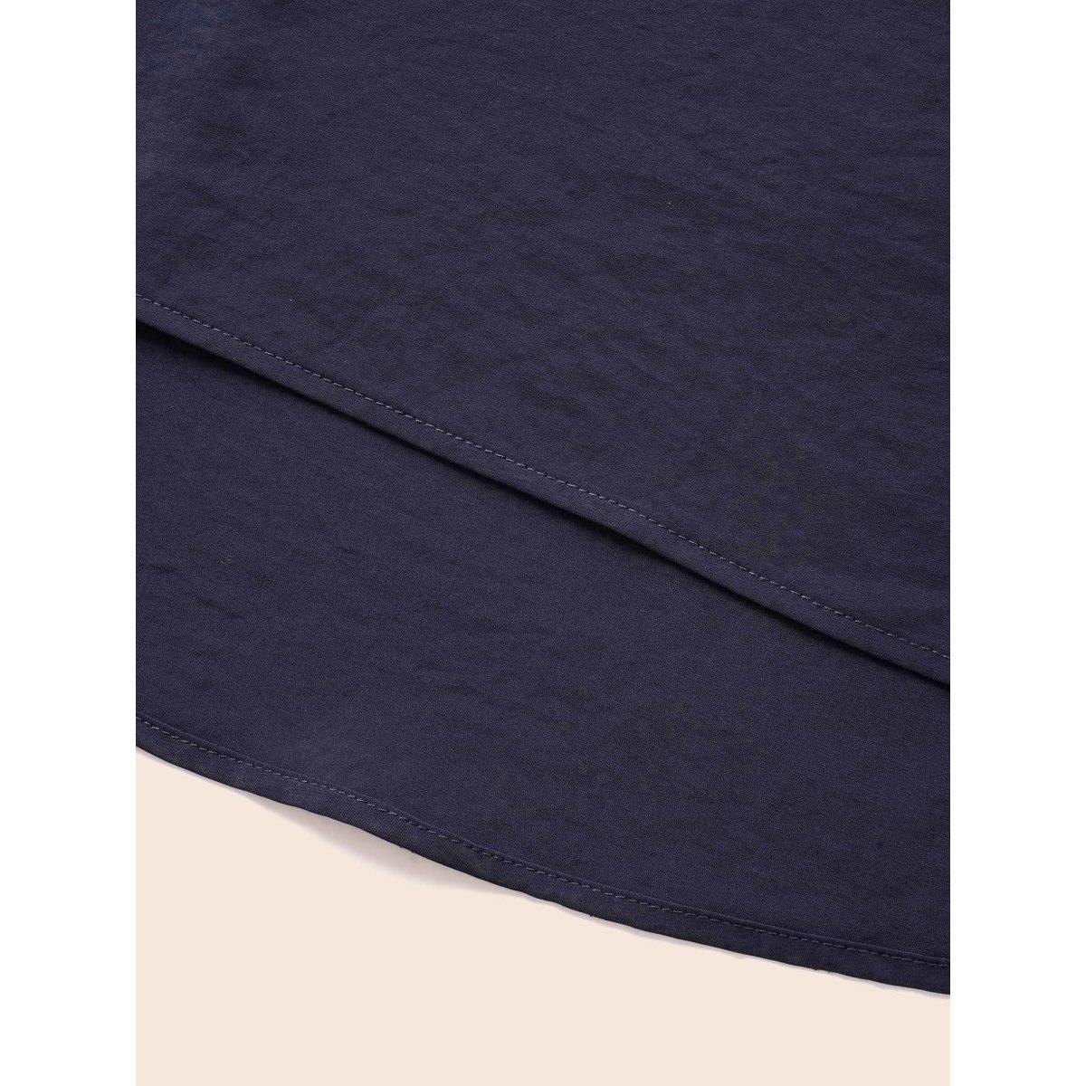 Plus Size Indigo Plain Mesh Flutter Sleeve Hanky Hem Blouse Women Office Elbow-length sleeve Round Neck Dailywear Blouses BloomChic 30/6X Product Image
