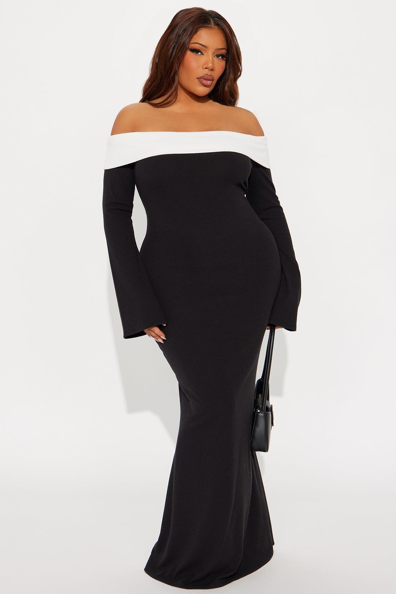 Talea Off Shoulder Maxi Dress - Black/White Product Image