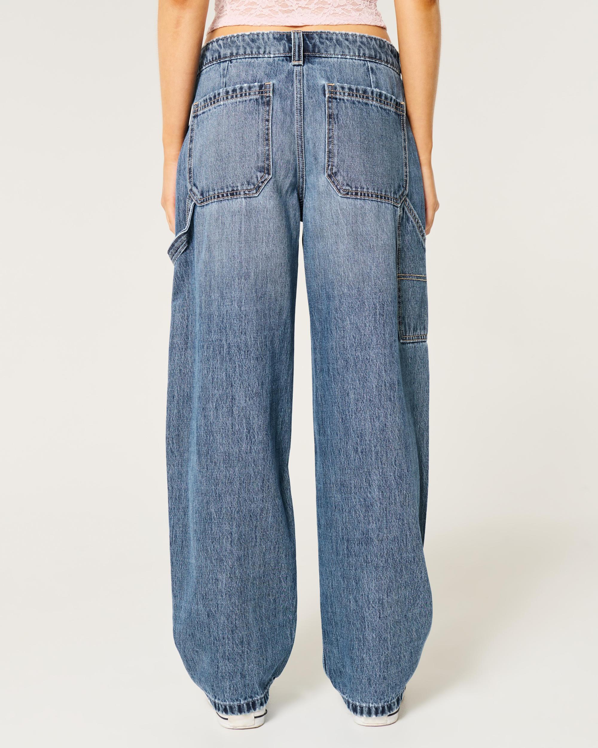 Low-Rise Medium Wash Tapered Baggy Carpenter Jeans Product Image