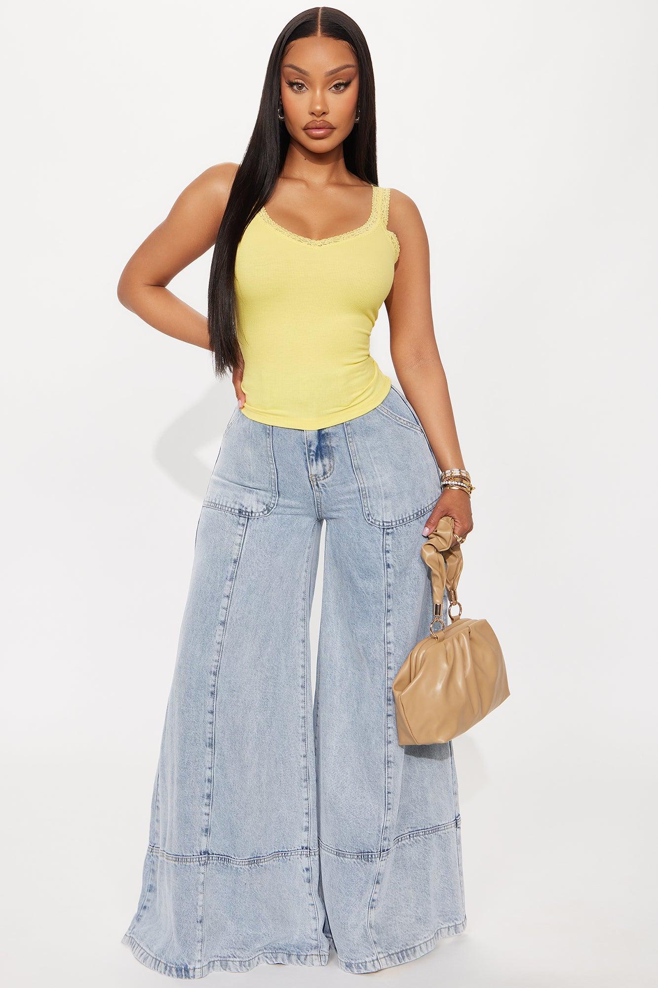Luna Lace V Neck Tank Top - Electric Yellow Product Image