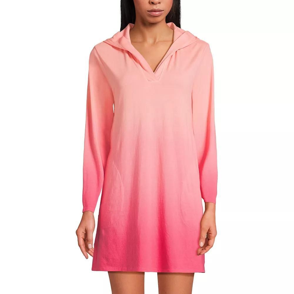 Women's Lands' End Cotton Jersey Hooded Cover-up Dress, Size: Medium, Pink Rose Ombre Product Image