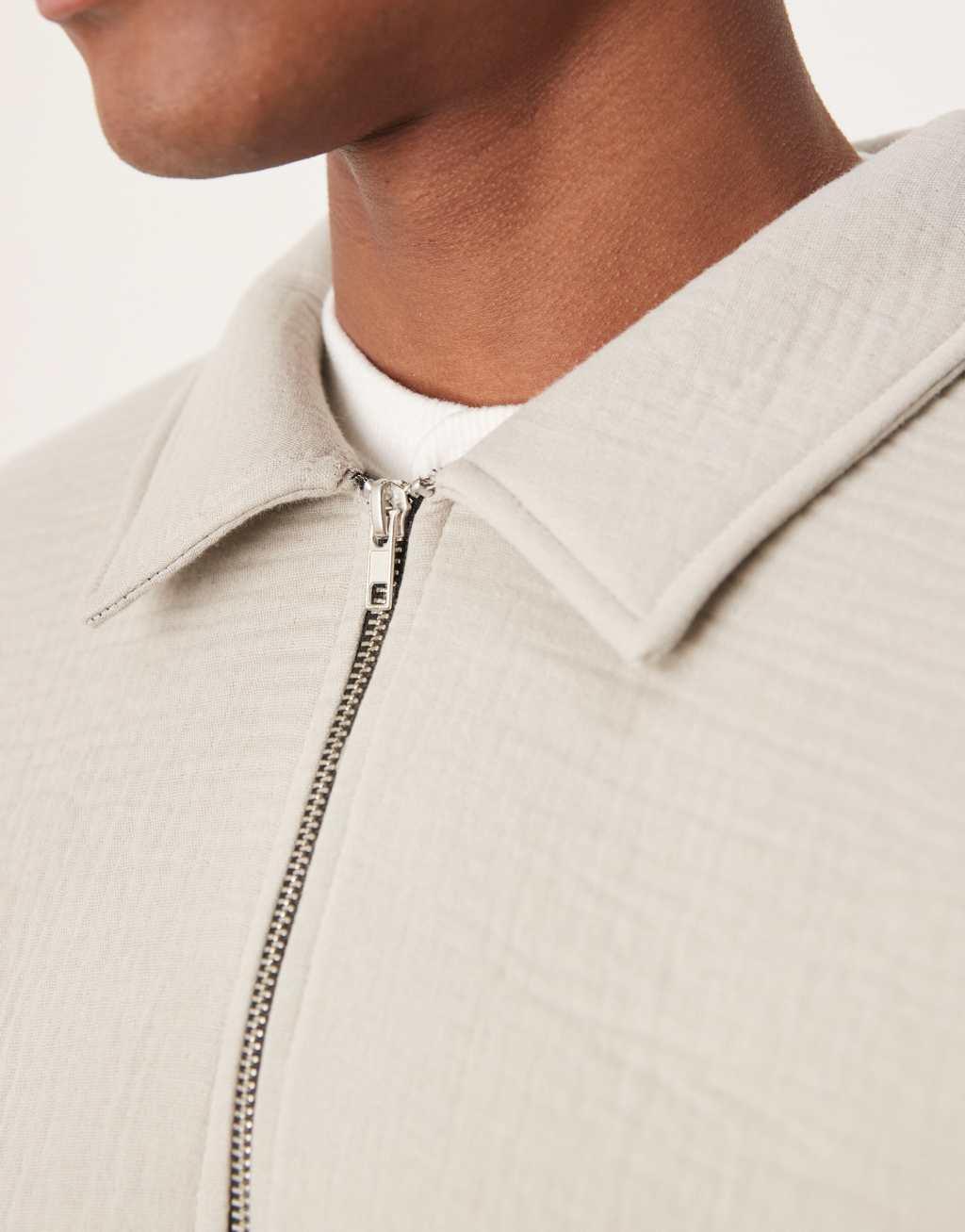 ASOS DESIGN heavyweight oversized coach jacket in textured scuba in neutral Product Image