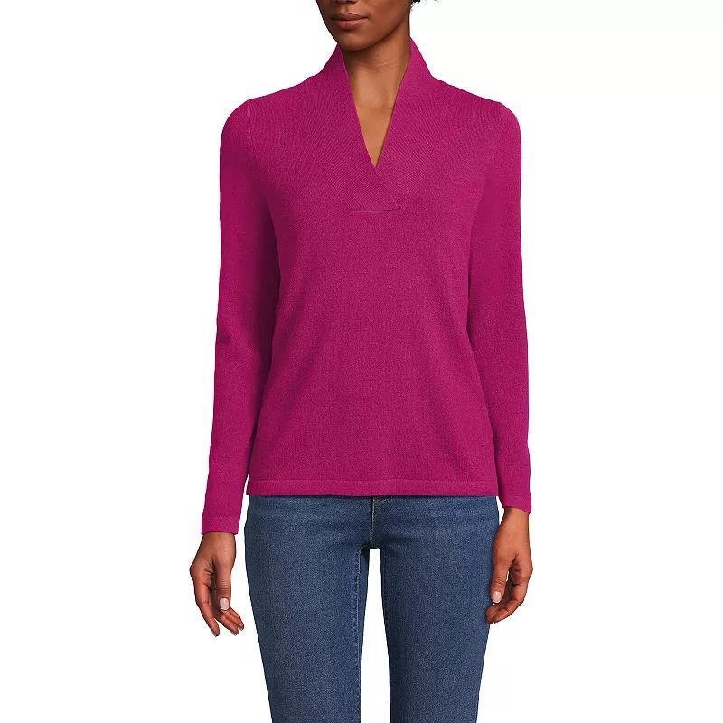 Womens Lands End Cashmere Shawl Neck Sweater Vicuna Grey Product Image