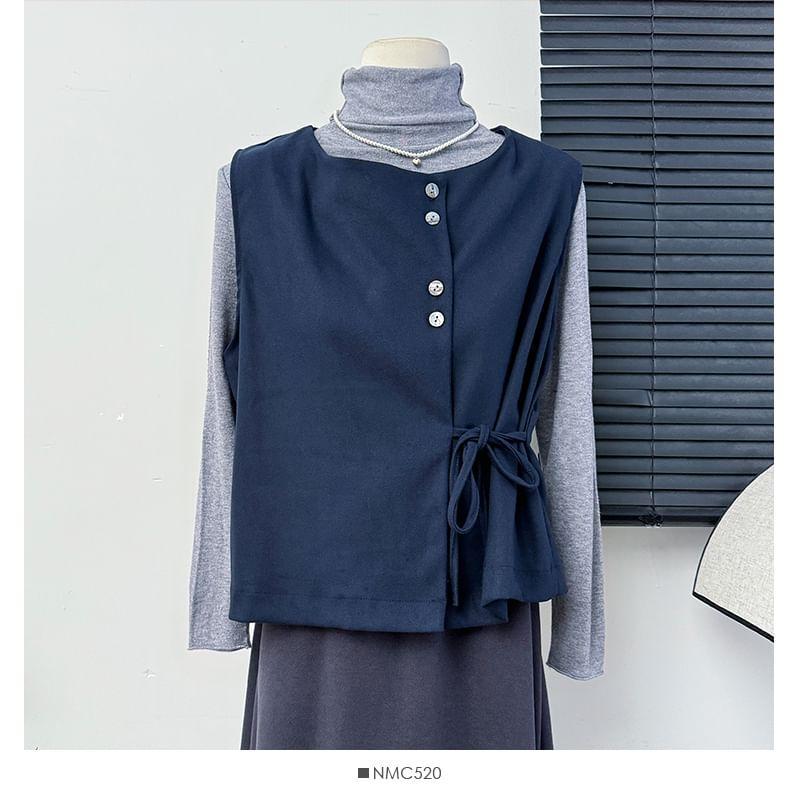 Set: Asymmetrical Wool Vest + High-Neck T-Shirt Product Image