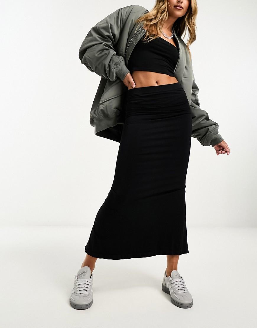 Miss Selfridge seamless low rise midaxi skirt in black Product Image