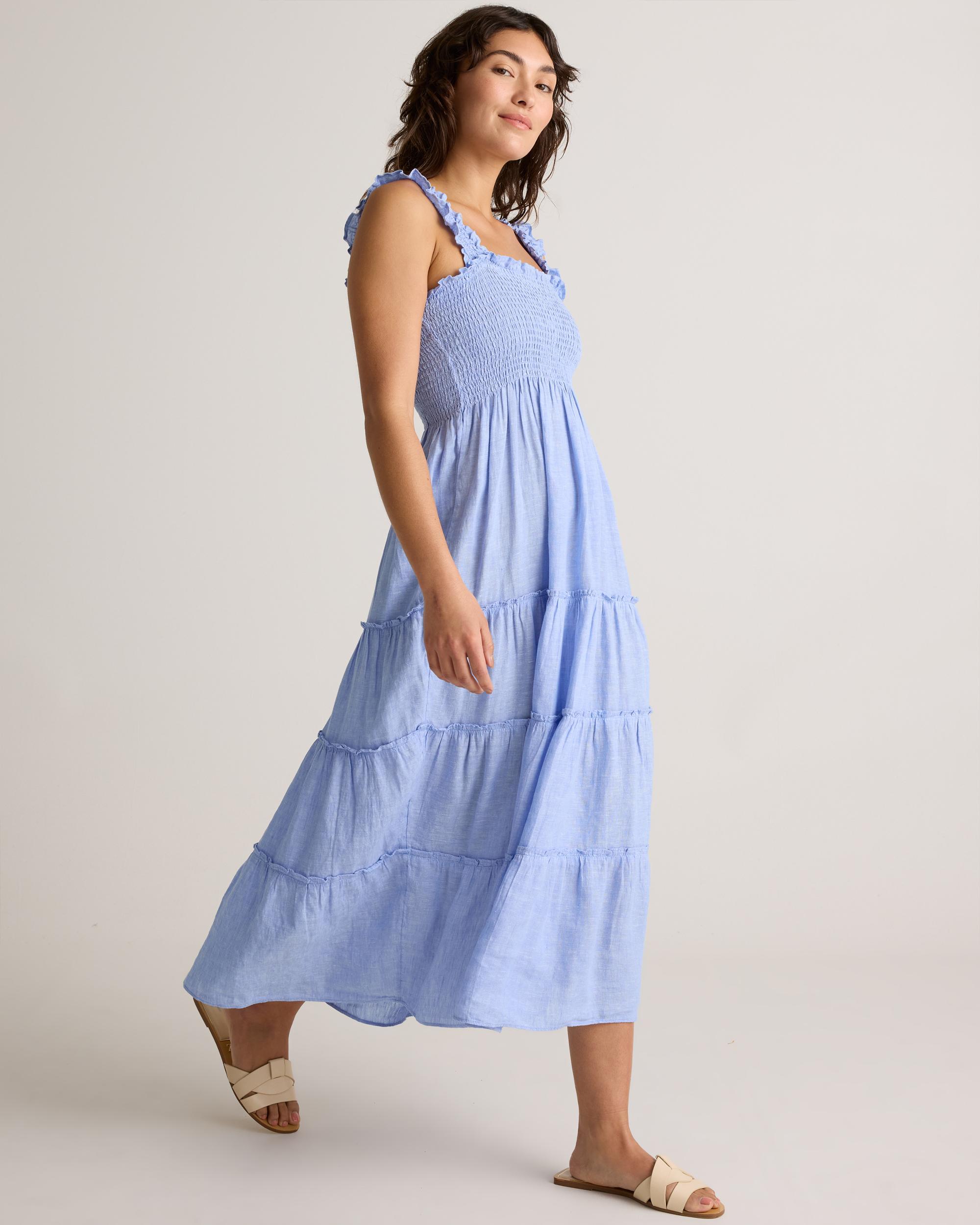 100% European Linen Smocked Midi Dress Product Image