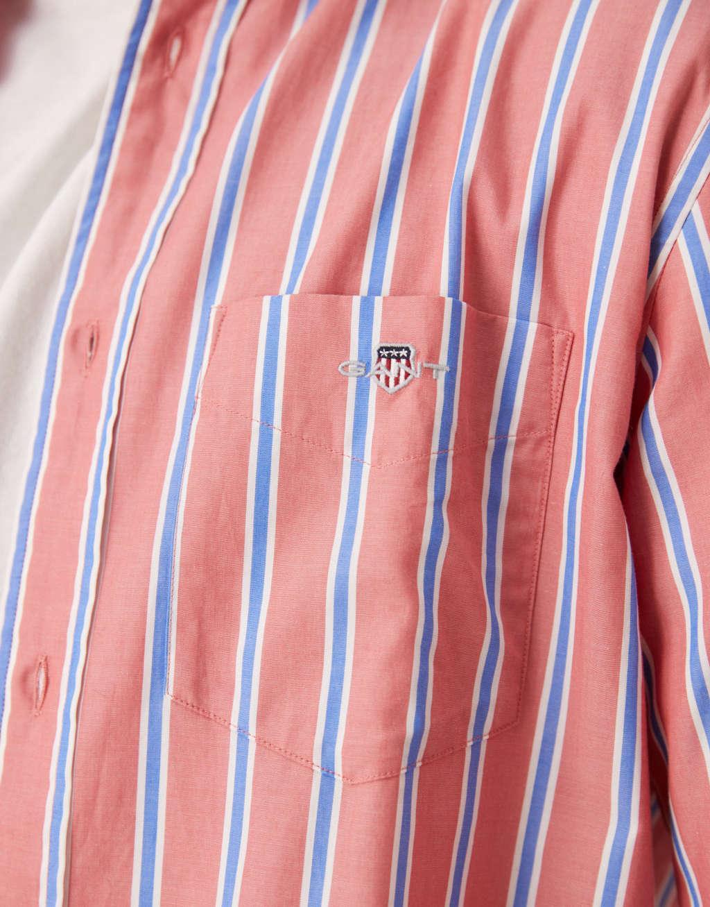 GANT regular fit poplin striped logo shirt in red Product Image