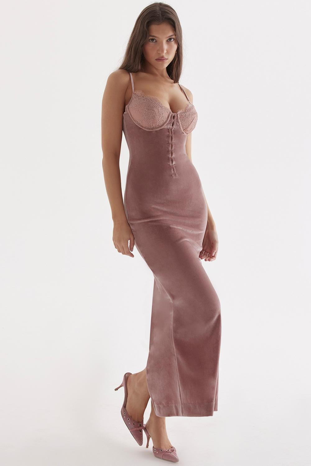 Azalea Soft Pink Velvet Midi Dress Product Image