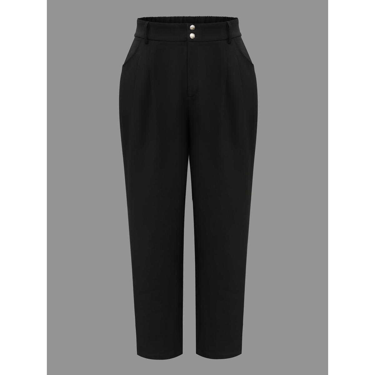 Plus Size Double Buckle Straight Leg Pants Women Black At the Office Straight Leg Mid Rise Work Pants BloomChic 14-16/1X Product Image
