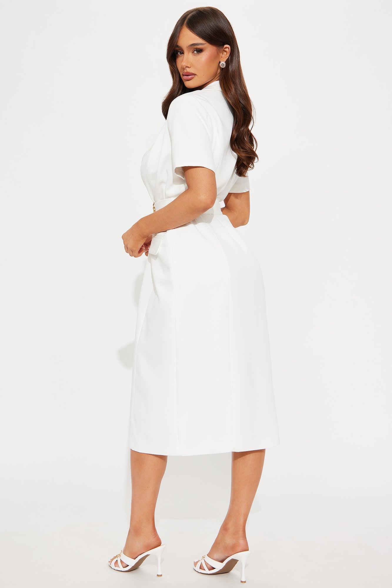 Ethel Belted Shirt Midi Dress - White Product Image