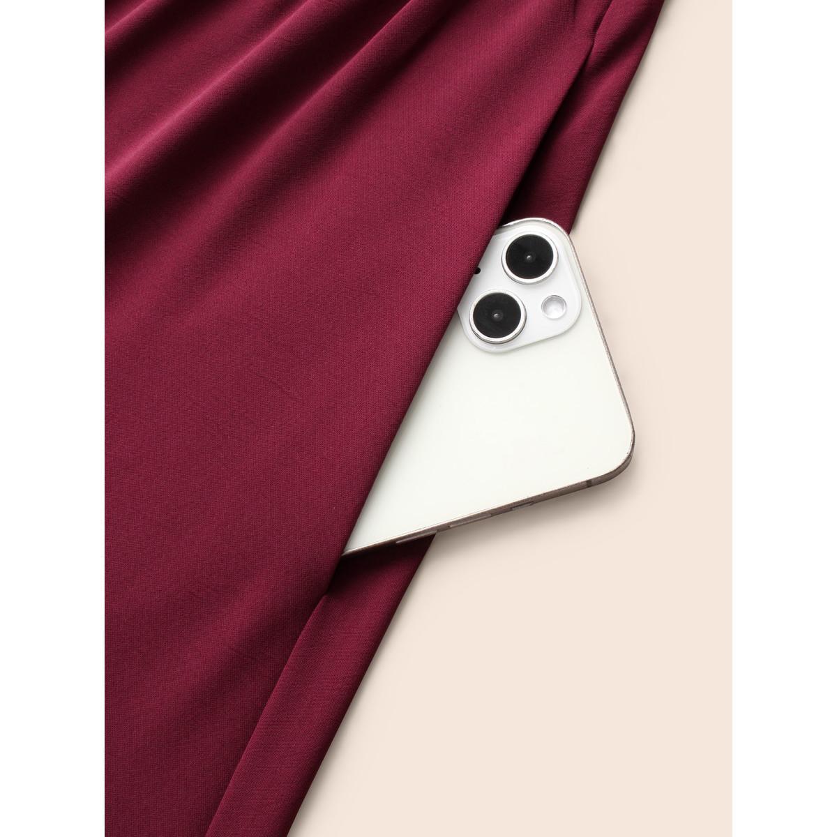 Plus Size Overlap Collar Ruched Lantern Sleeve Maxi Dress Burgundy Women Elegant Gathered Overlap Collar Long Sleeve Curvy BloomChic 26/4X Product Image