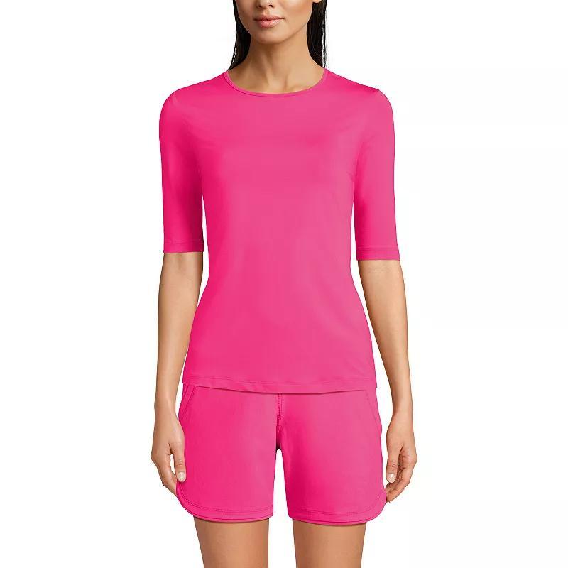 Petite Lands' End UPF 50 Elbow-Sleeve Rash Guard Swim Tee, Women's, Size: Large Petite, Black Product Image