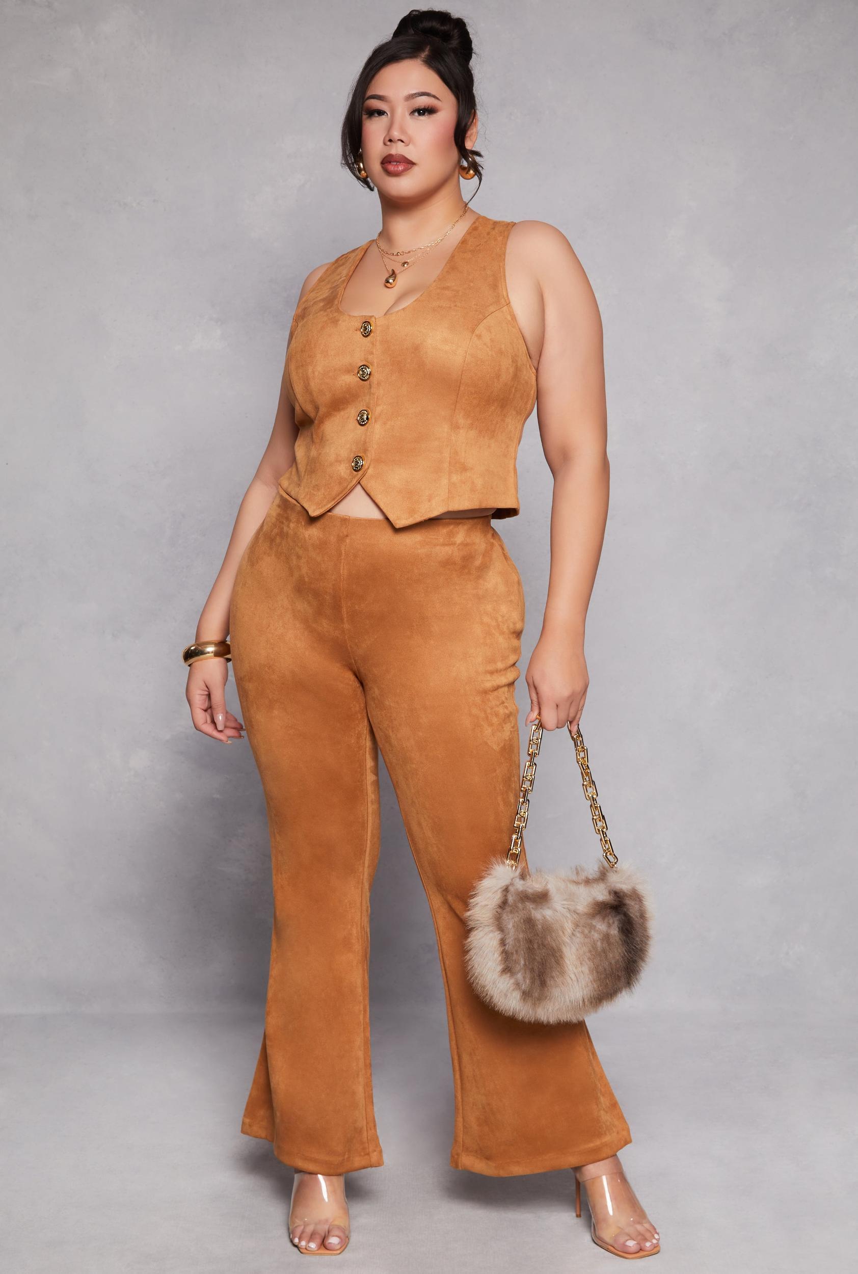Womens Plus Size Faux Suede Flare Pants Product Image