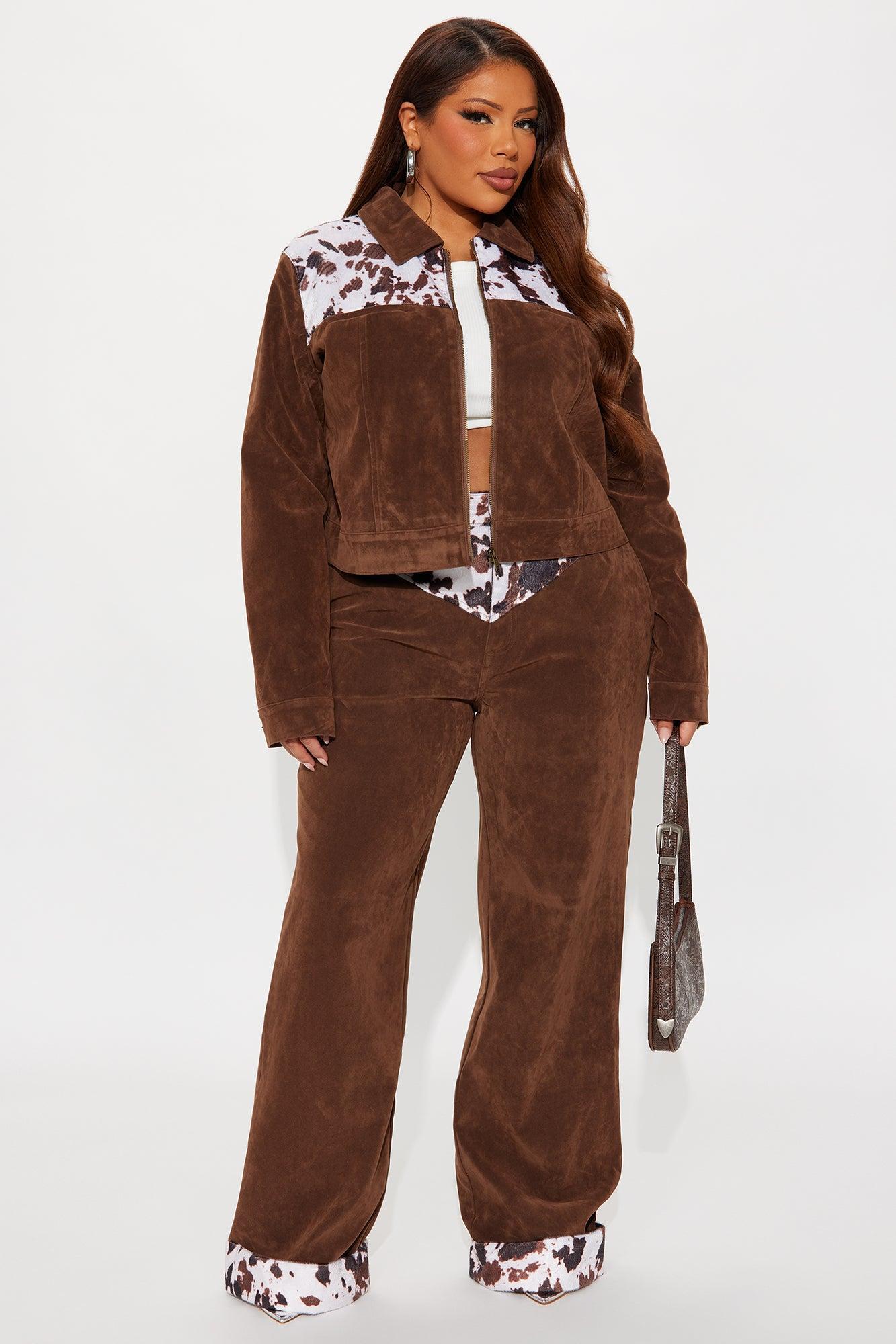 Saddle Up Faux Suede Wide Leg Pant - Brown/combo Product Image
