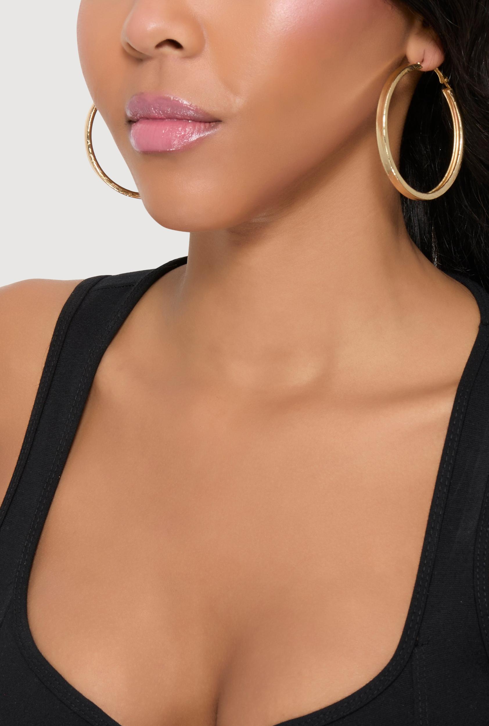 Metallic Textured Hoop Earring Trio Female Product Image