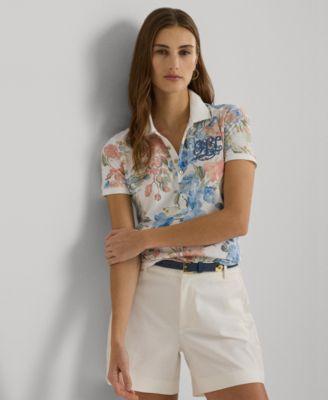 Lauren Ralph Lauren Floral Pique Polo Shirt Multi) Women's Clothing Product Image