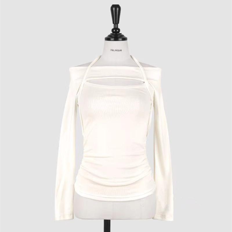 Long-Sleeve Cold-Shoulder Plain Tee Product Image