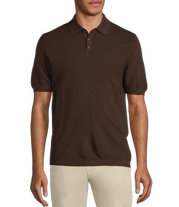 Murano Solid Textured Short Sleeve Knit Polo Sweater Product Image