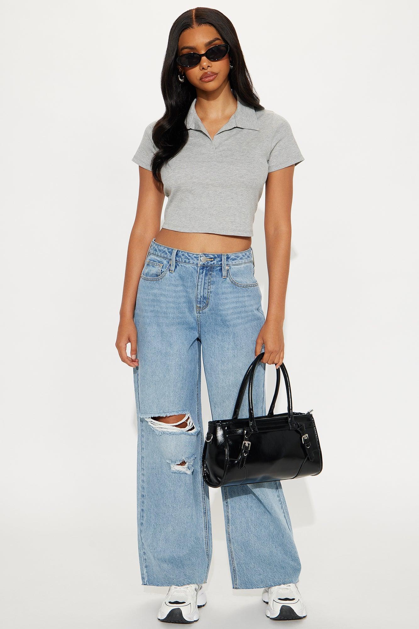 Jayla Cropped Short Sleeve Polo - Heather Grey Female Product Image