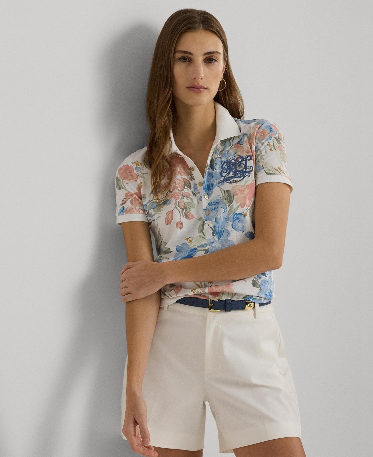 Lauren Ralph Lauren Floral Pique Polo Shirt Multi) Women's Clothing Product Image