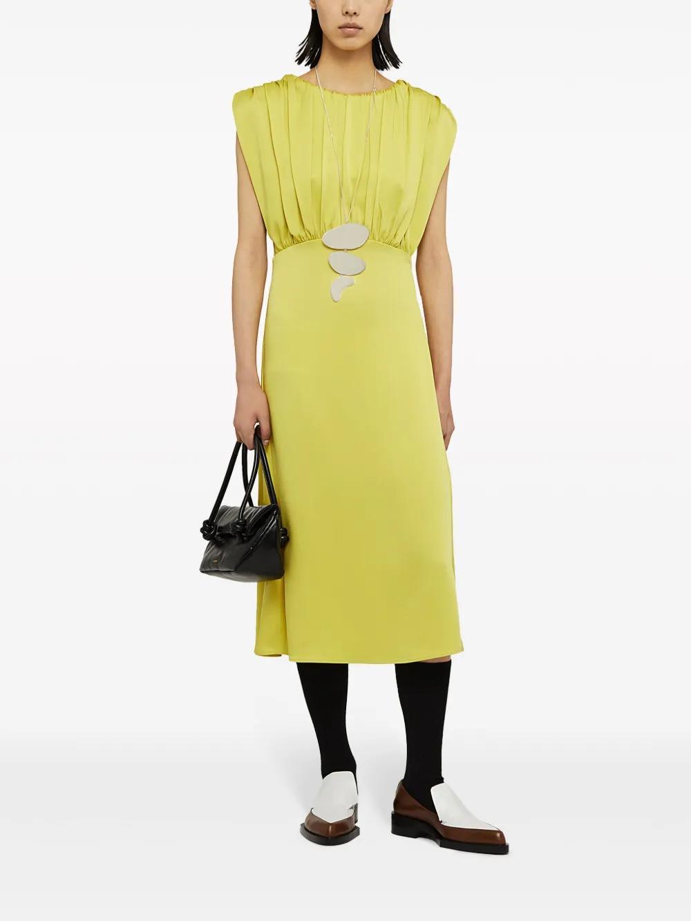 JIL SANDER Gathered Sleeveless Midi Dress In Acid Green Product Image