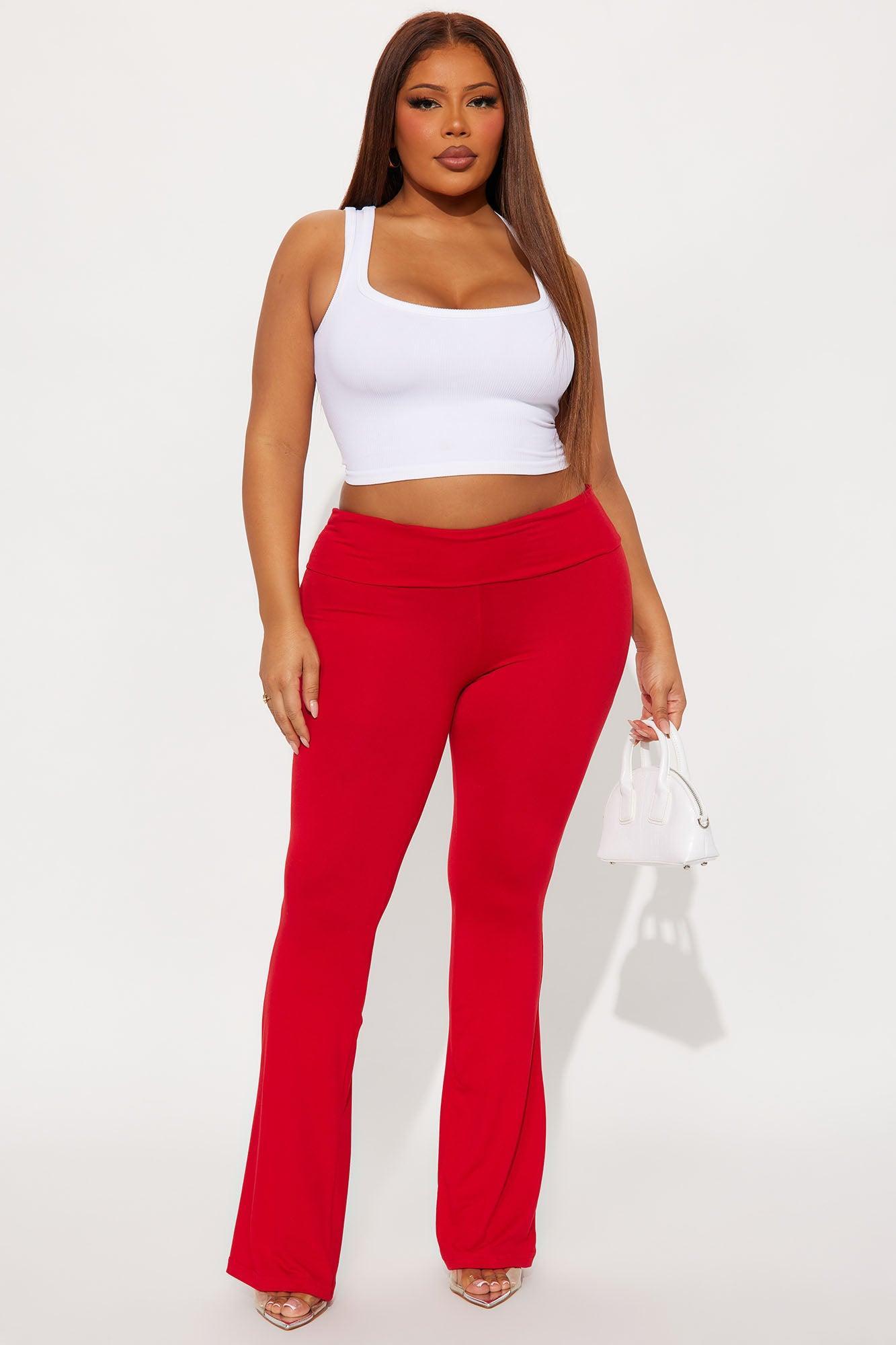 Lookin' Flawless Foldover Waistband Rhinestone Flare Pant - Red Female Product Image