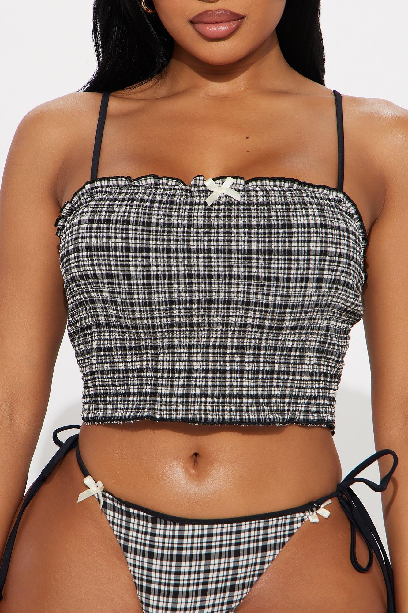 Charli Smocked Gingham Bandeau Tankini 2 Piece Bikini - Black/White Product Image
