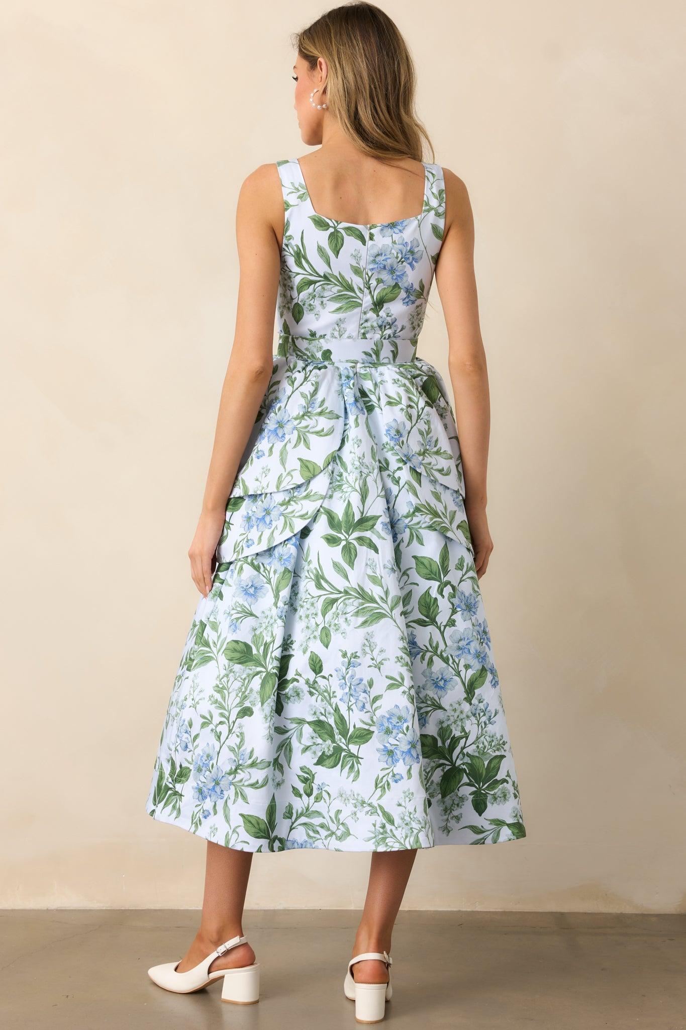 Diana Blue Lilacs Botanical Print Cotton Petal Maxi Dress Product Image