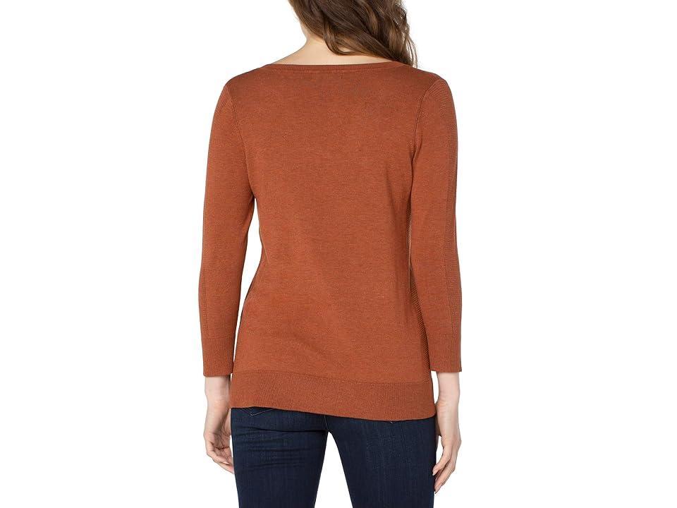 Liverpool Los Angeles 3/4 Sleeve V-Neck Sweater with Pique (Windsor Heather) Women's Sweater Product Image