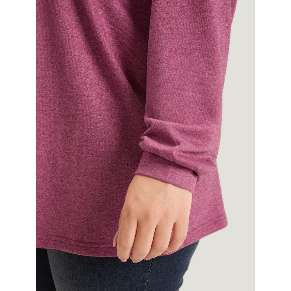 Plus Size Plain Elastic Cuffs Button Detail Asymmetrical Neck Sweatshirt Women RedViolet Elegant Elastic cuffs Round Neck Dailywear Sweatshirts BloomChic 22-24/3X Product Image