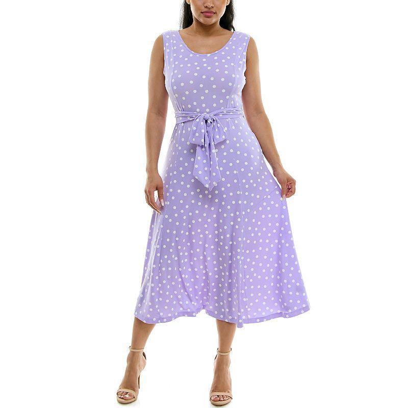 Women's Nina Leonard Belted Sleeveless Print Midi Dress, Size: XL, Brown Team Product Image