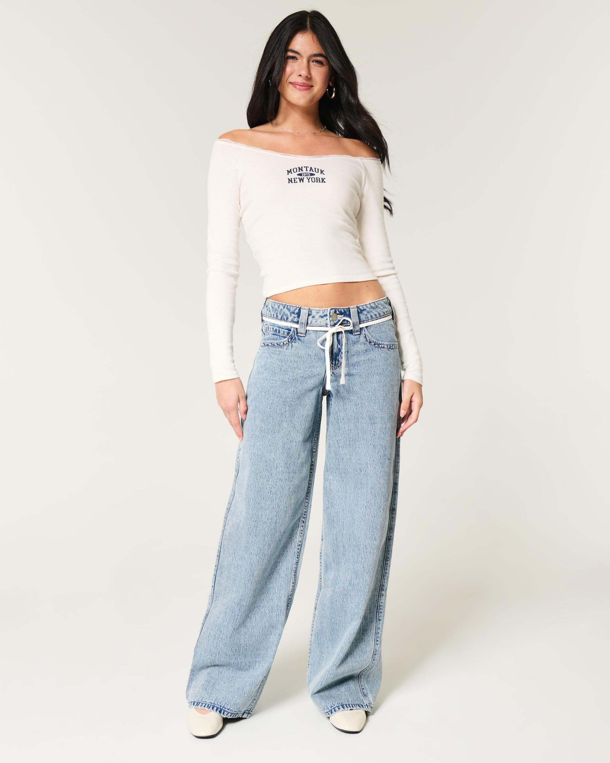 Low-Rise Light Wash Shoelace Super Baggy Jeans Product Image