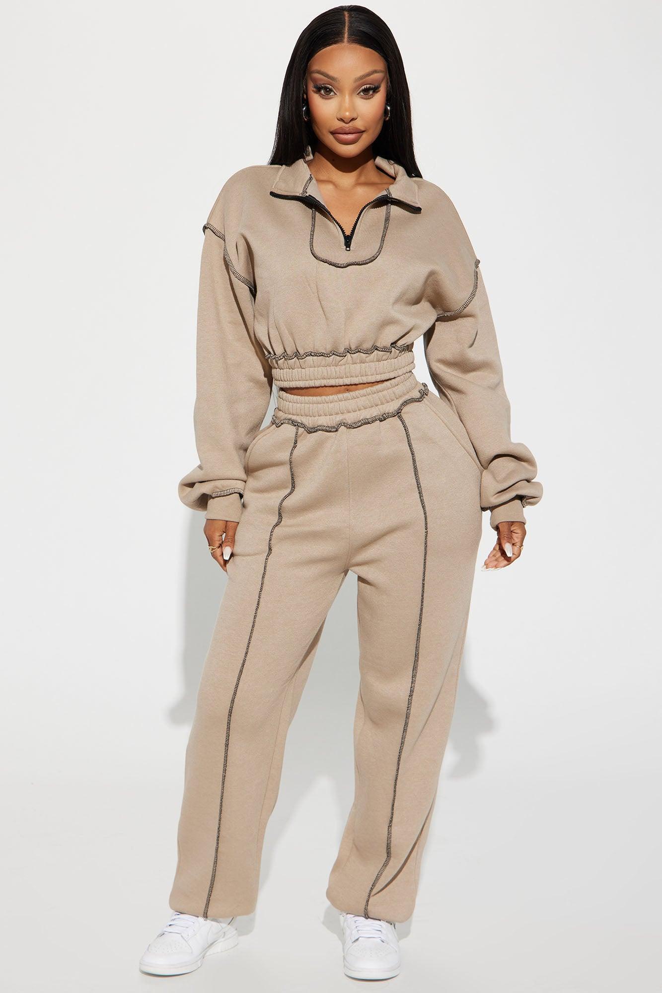 Staying Connected Half Zip Lounge Jacket - Taupe Product Image