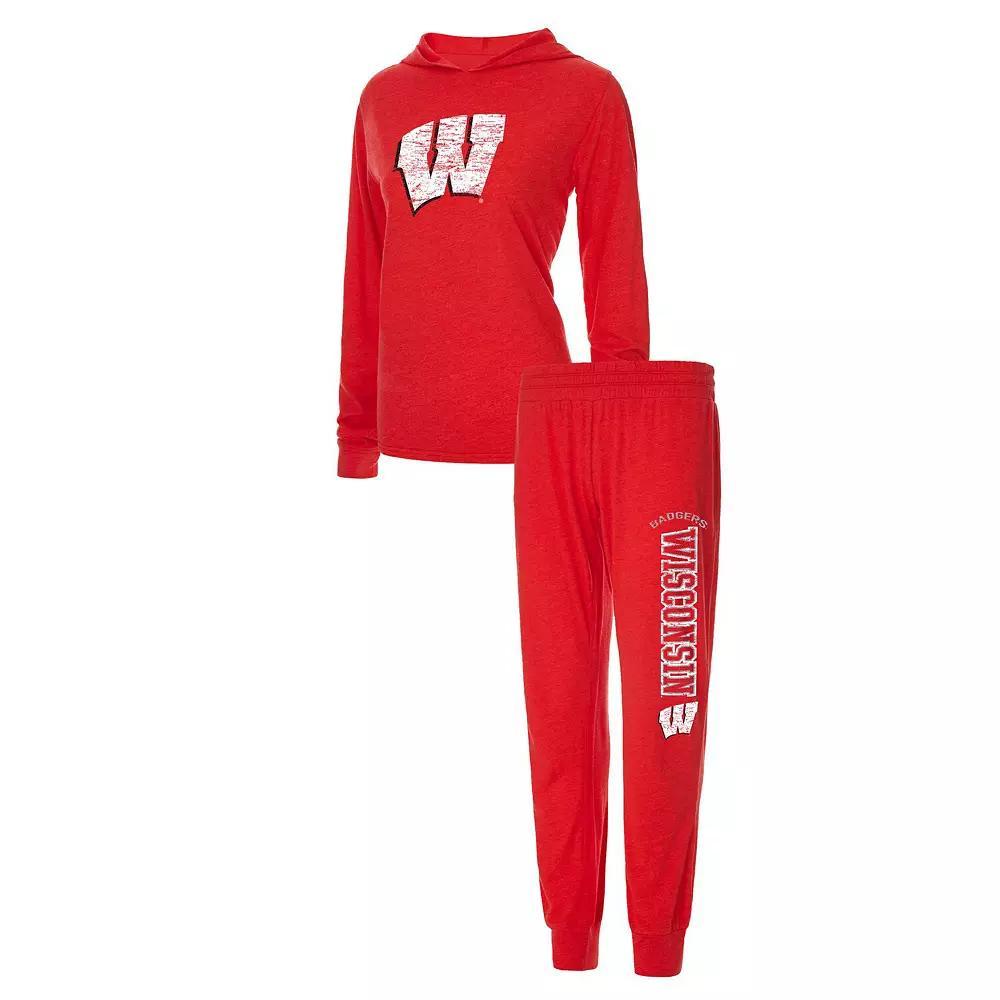 Womens Concepts Sport Wisconsin Badgers Long Sleeve Hoodie T-Shirt & Pants Sleep Set Product Image