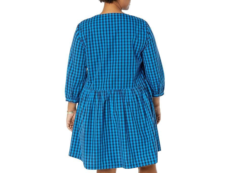 Draper James Plus Size Ruffle Placket Shift in Blue Gingham (Nassau Navy ) Women's Clothing Product Image