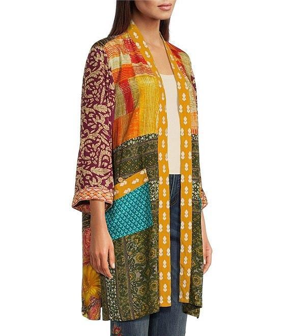 John Mark Multi Print Collared 3/4 Sleeve Kimono Product Image