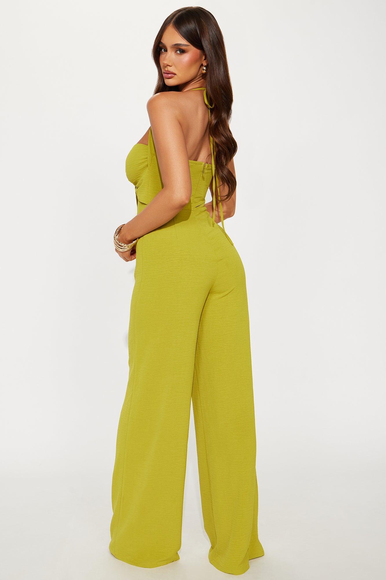 Ayla Vacation Halter Jumpsuit - Chartreuse Product Image