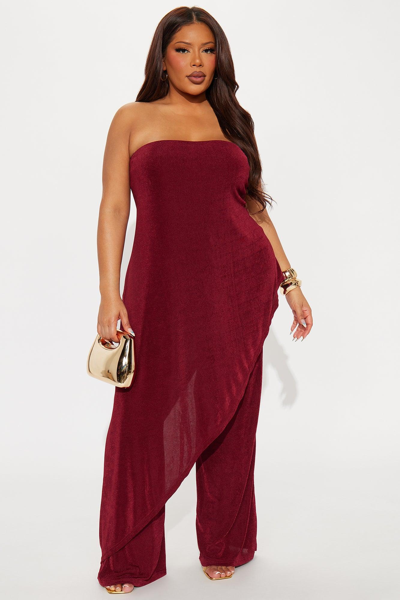 Lea Asymmetrical Top And Pant Set - Wine Product Image
