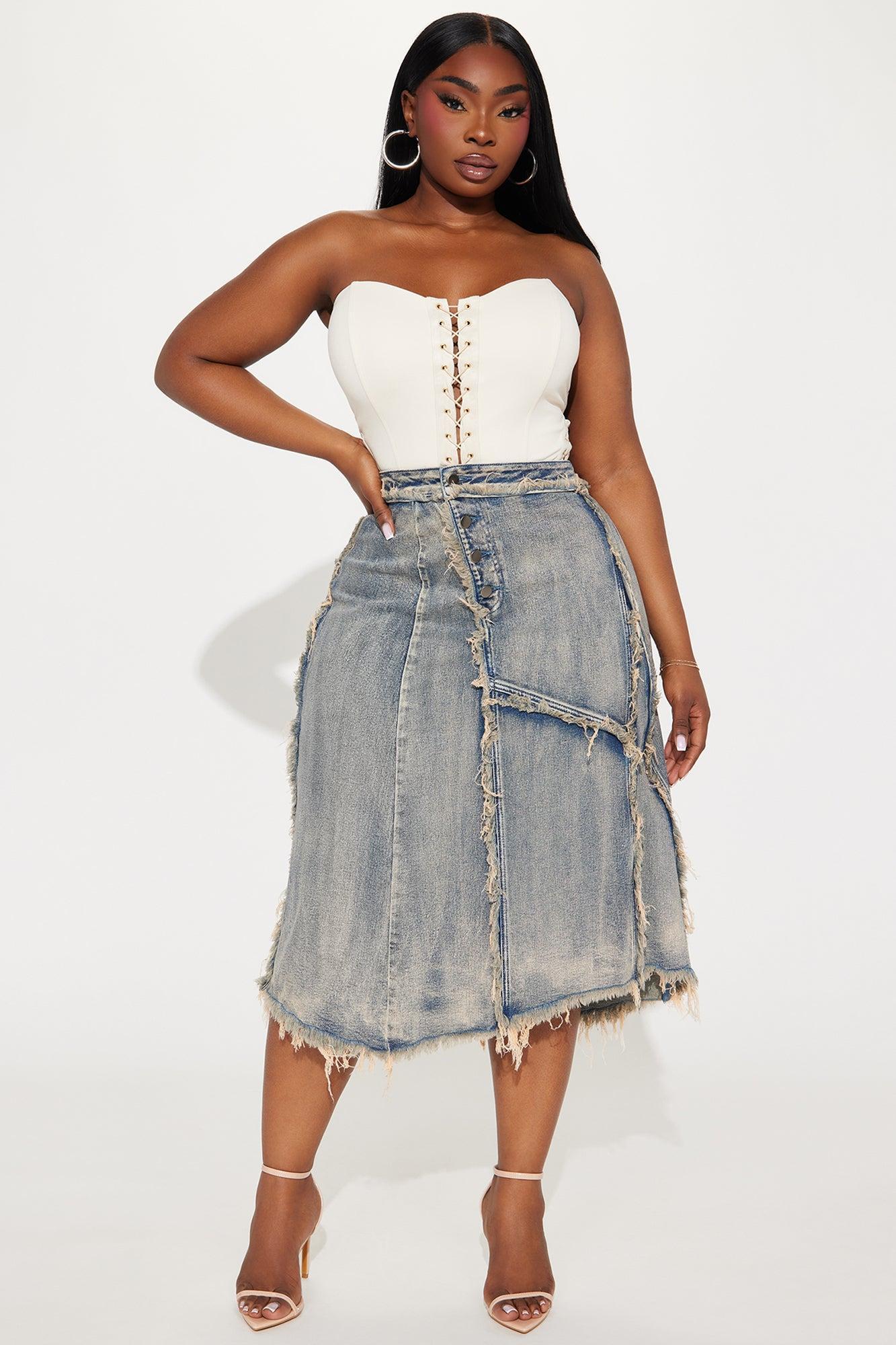 In Time Washed Denim Midi Skirt - Medium Wash Product Image