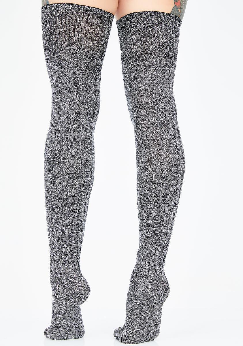 Gray Ribbed Thigh High Socks Product Image