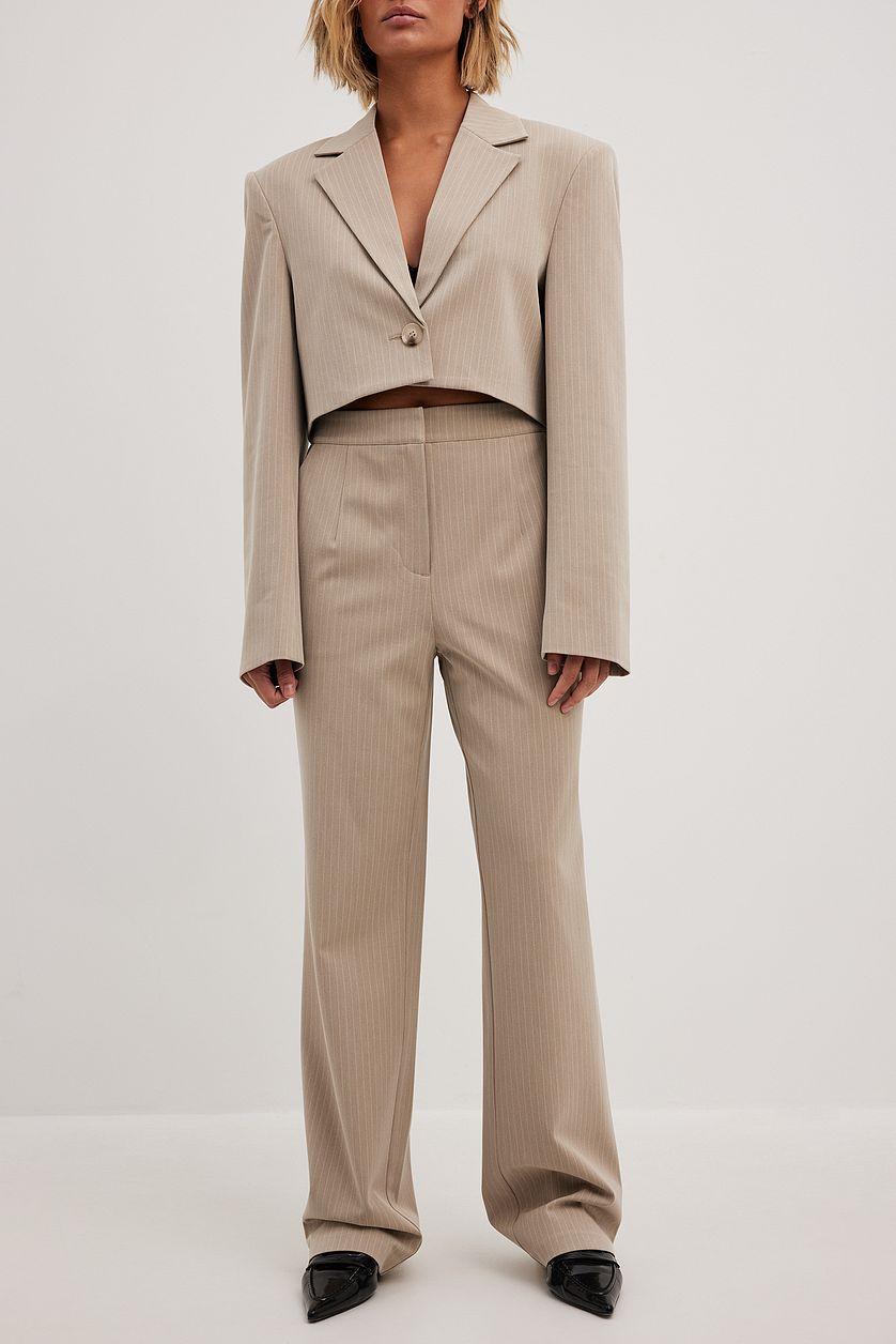 High Waist Pinstriped Straight Leg Suit Pants Product Image
